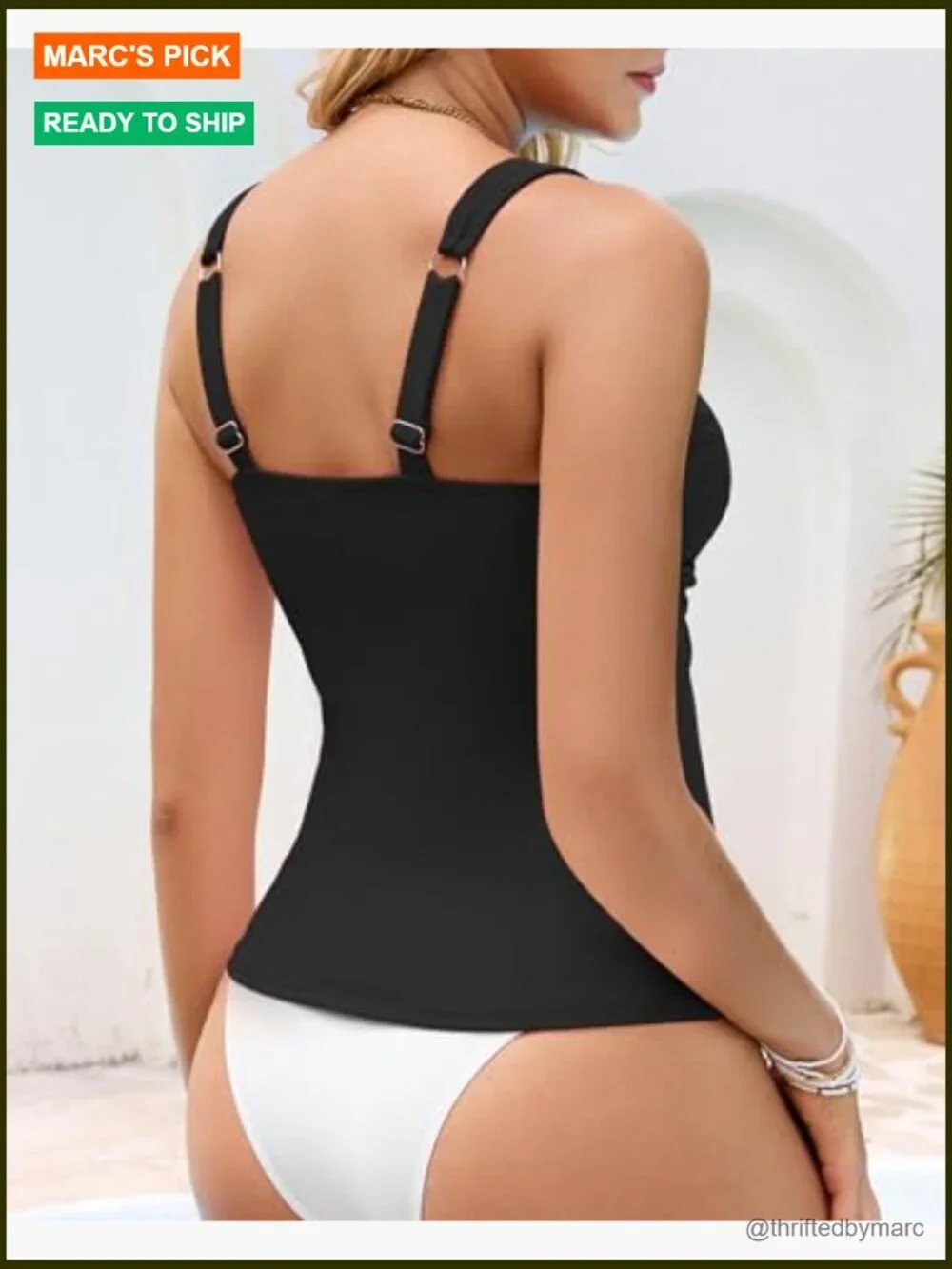Cross Over Adjustable Straps Padded Modest Tankini Swim Top